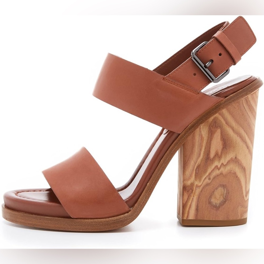 Vince Haley Wooden Block Heel Sandal Whiskey Leather Gem